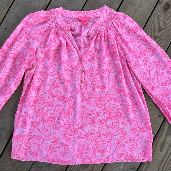 Lilly Pulitzer Elsa Top Pink Blossom Foxy Llama XL - Picture 3 of 13